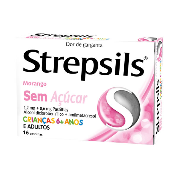 Imagem de Strepsils Morango sem açúcar, 1,2/0,6 mg x 16 pst