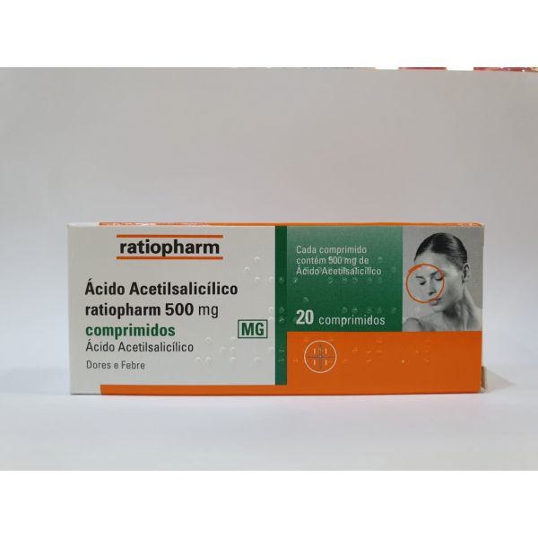 Imagem de Ácido Acetilsalicílico Ratiopharm MG, 500 mg x 20 comp