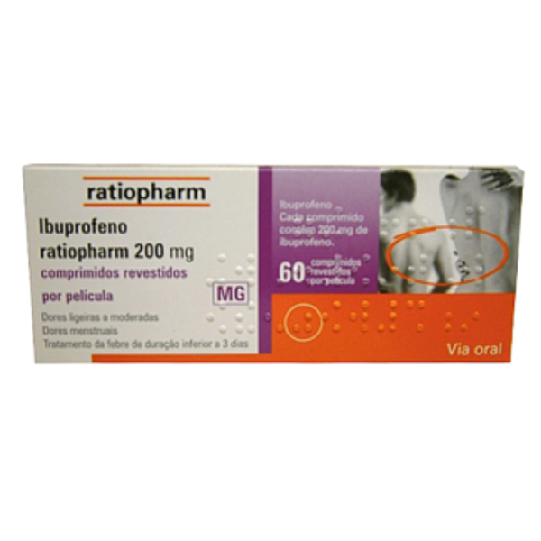 Picture of Ibuprofeno Ratiopharm MG, 200 mg x 60 comp rev