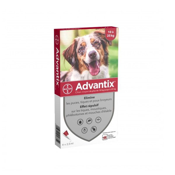 Imagem de Advantix Cao Sol Uncao 2,5mlx4 10-25kg, 250/1250 mg sol unção punctif VET